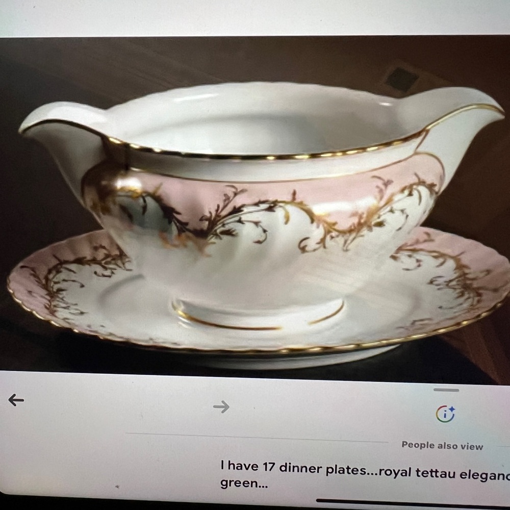 Royal Tettau Germany 1794 Elegance Rose Pink Gravy Boat with Attached Un…